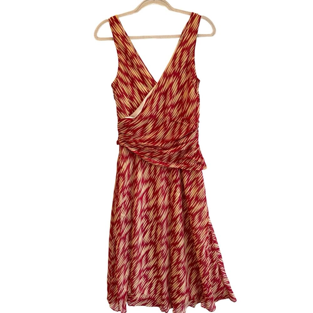 J.Crew Red Silk Midi Dress 12 Abstract Print Cocktail sleeveless v neck dress - Picture 1 of 6